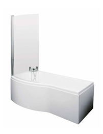 Lauren 1500mm Curved Shower Bath LH With Screen And Side Panel