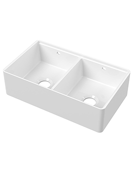 Nuie Butler 795 x 460mm Double Bowl Traditional Kitchen Sink With Ledge